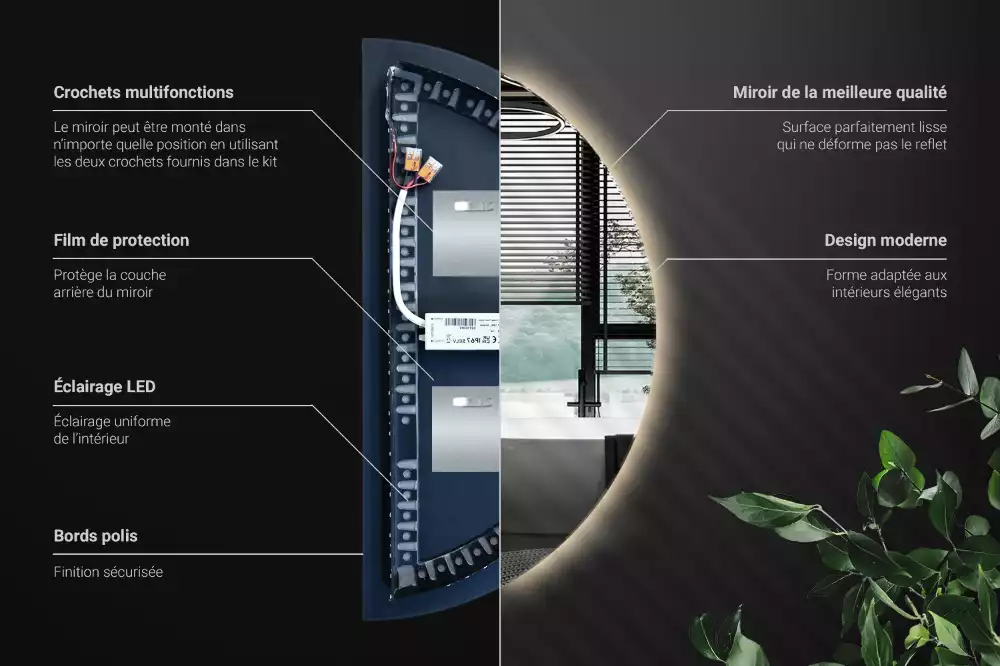 Espelho meia lua com led acessório elegante
