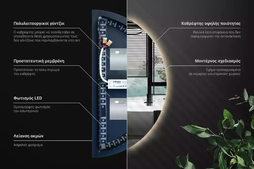 Espelho meia lua com led acessório elegante
