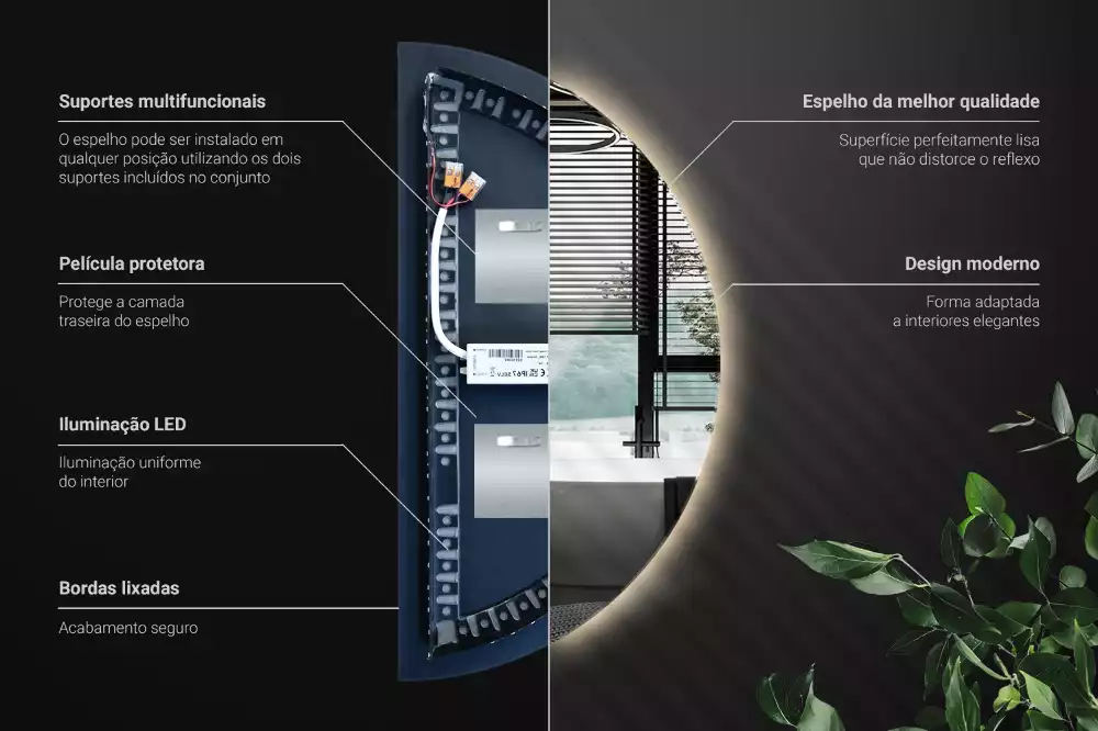 Espelho meia lua com led acessório elegante