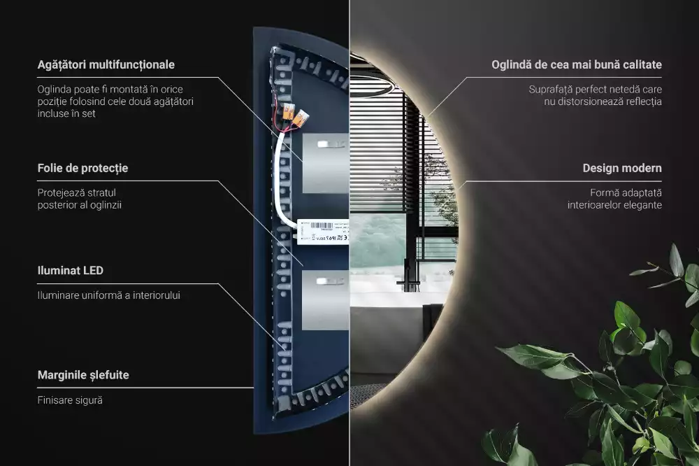 Espelho meia lua com led acessório elegante