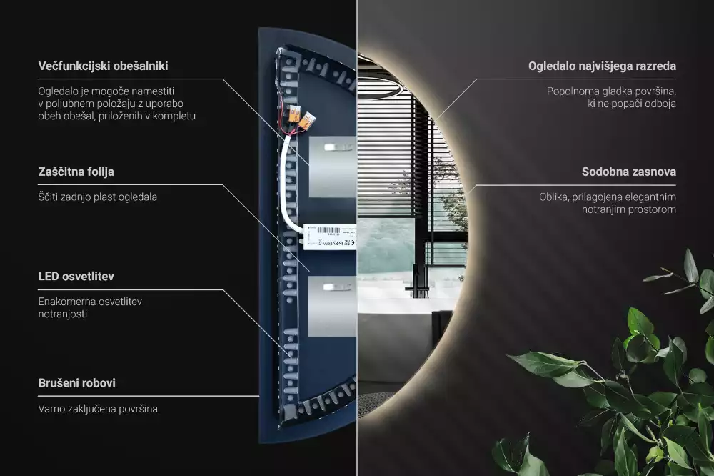 Espelho meia lua com led acessório elegante