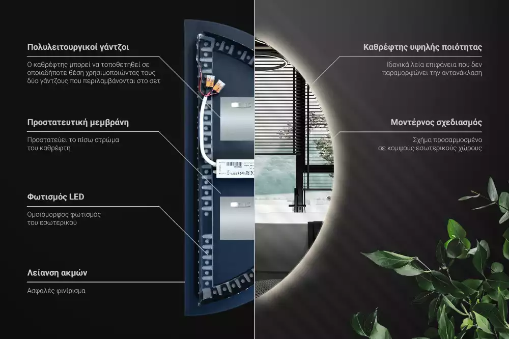 Espelho meia lua com led acessório elegante