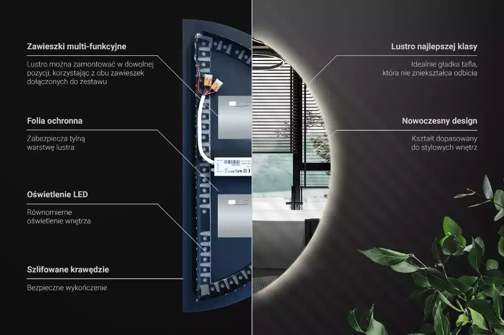 Espelho meia lua com led acessório elegante