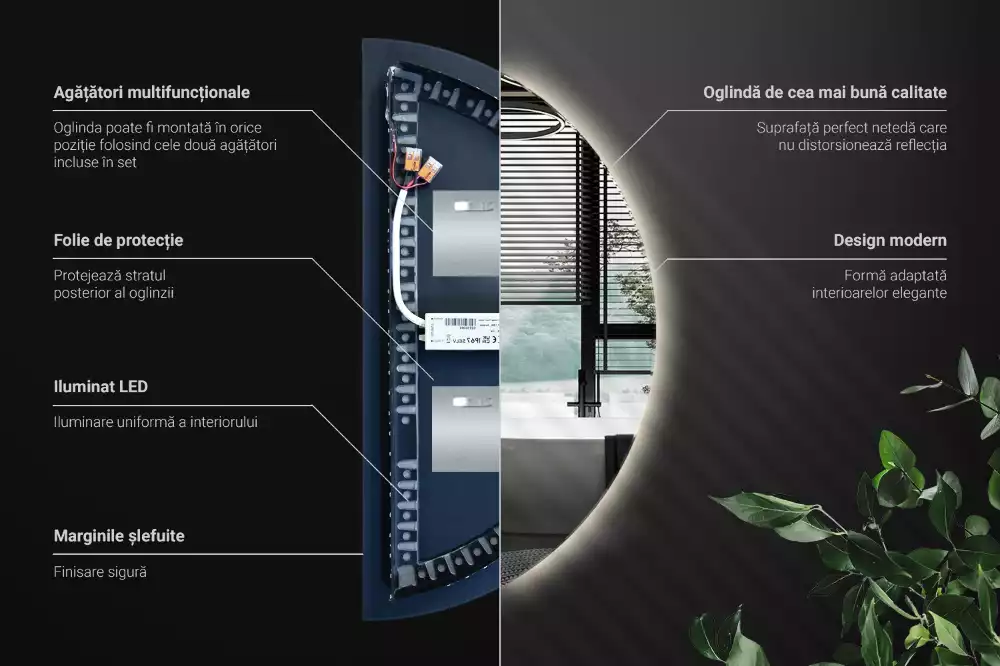 Espelho meia lua com led acessório elegante