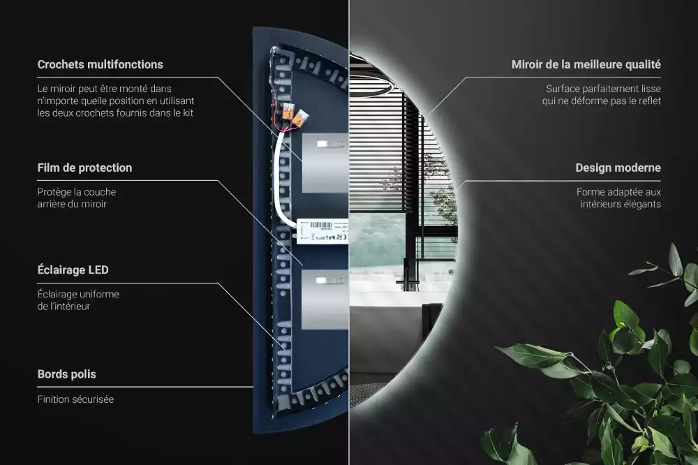 Espelho meia lua com led acessório elegante