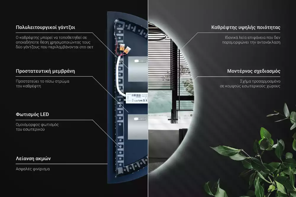 Espelho meia lua com led acessório elegante