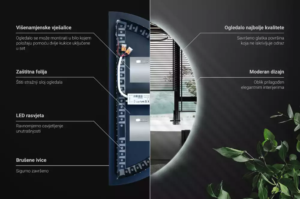 Espelho meia lua com led acessório elegante
