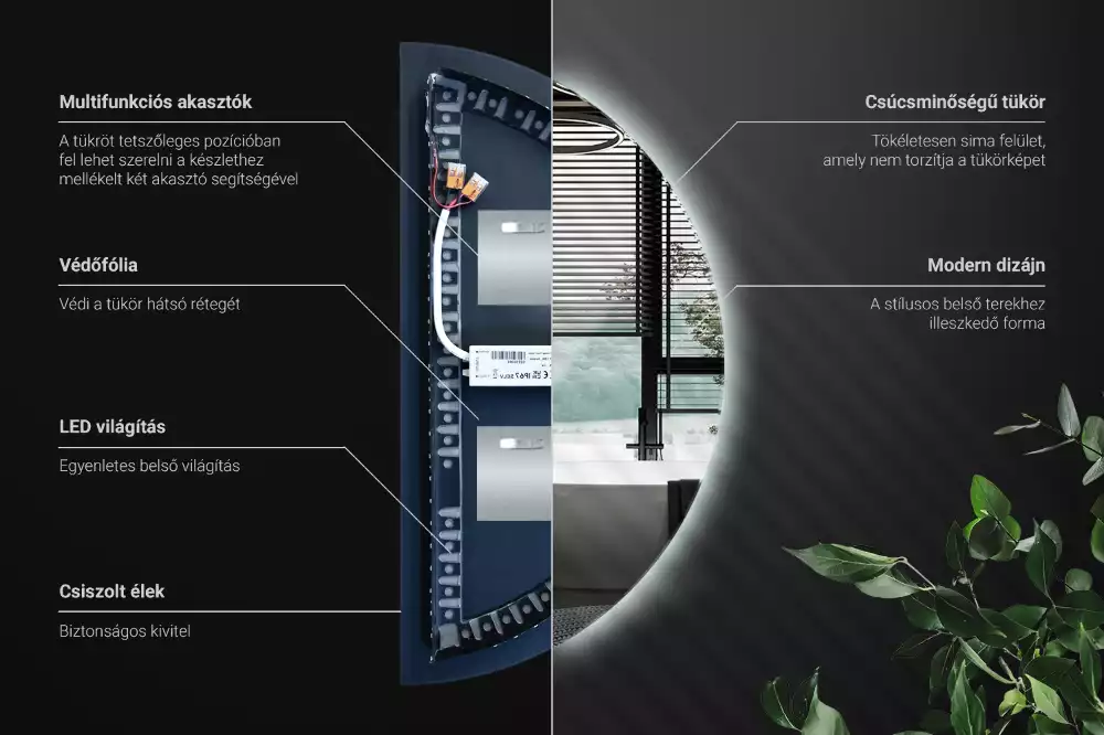 Espelho meia lua com led acessório elegante