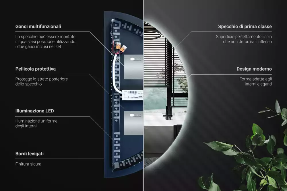 Espelho meia lua com led acessório elegante