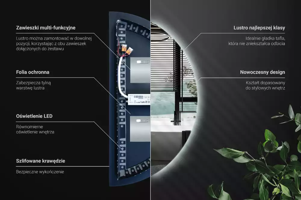 Espelho meia lua com led acessório elegante