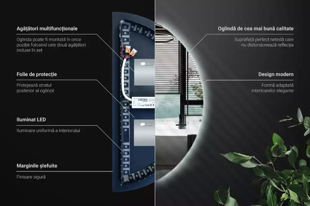 Espelho meia lua com led acessório elegante