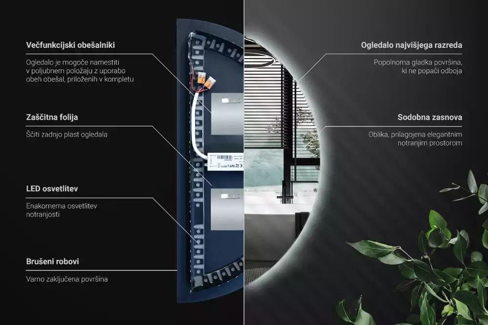 Espelho meia lua com led acessório elegante