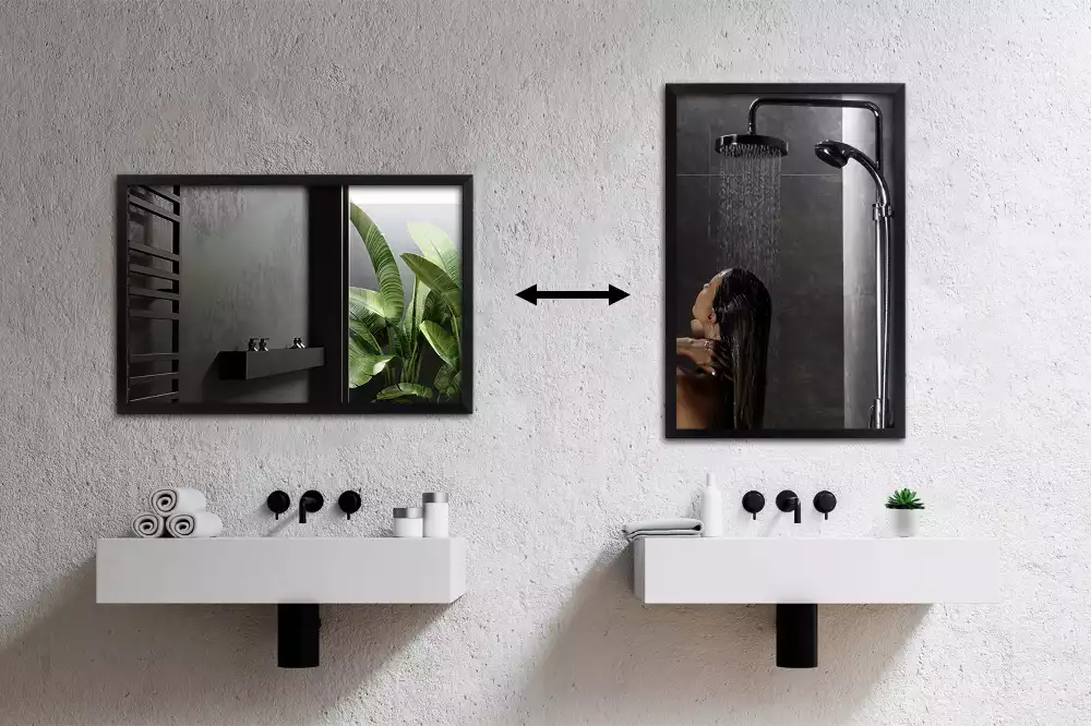 Espelho retangular com moldura preta para parede