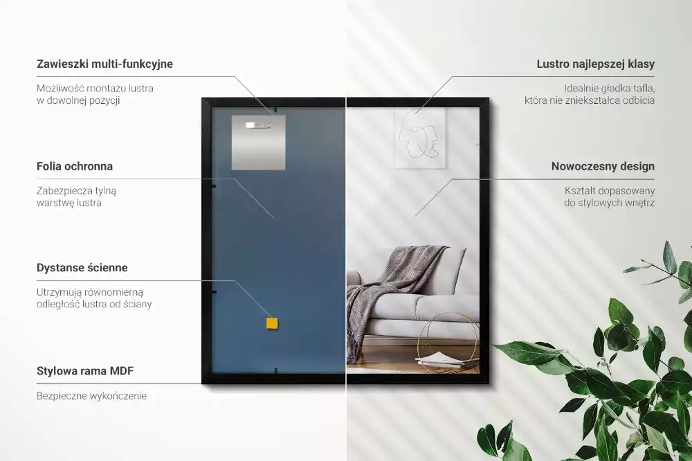 Espelho retangular com moldura preta para parede