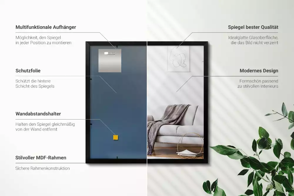 Espelho retangular com moldura preta para parede