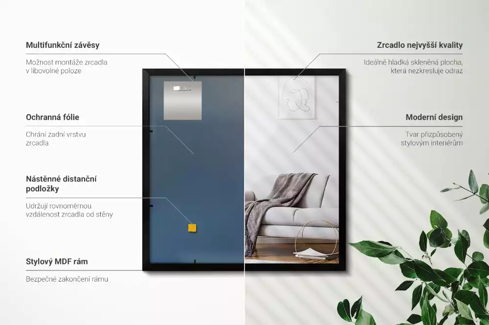 Espelho retangular com moldura preta para parede