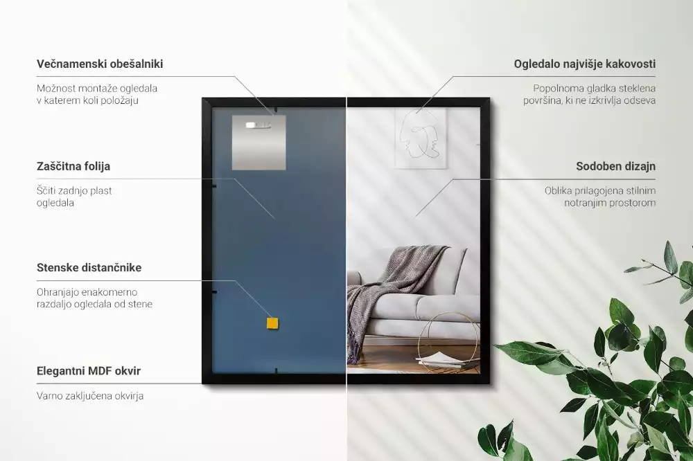 Espelho retangular com moldura preta para parede