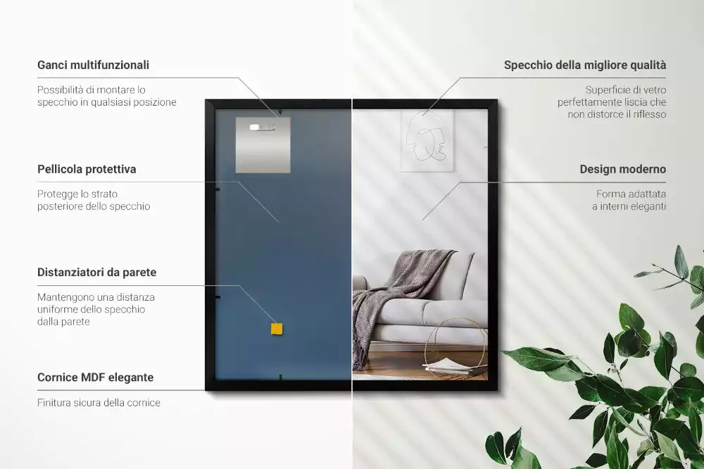 Espelho retangular com moldura preta para parede