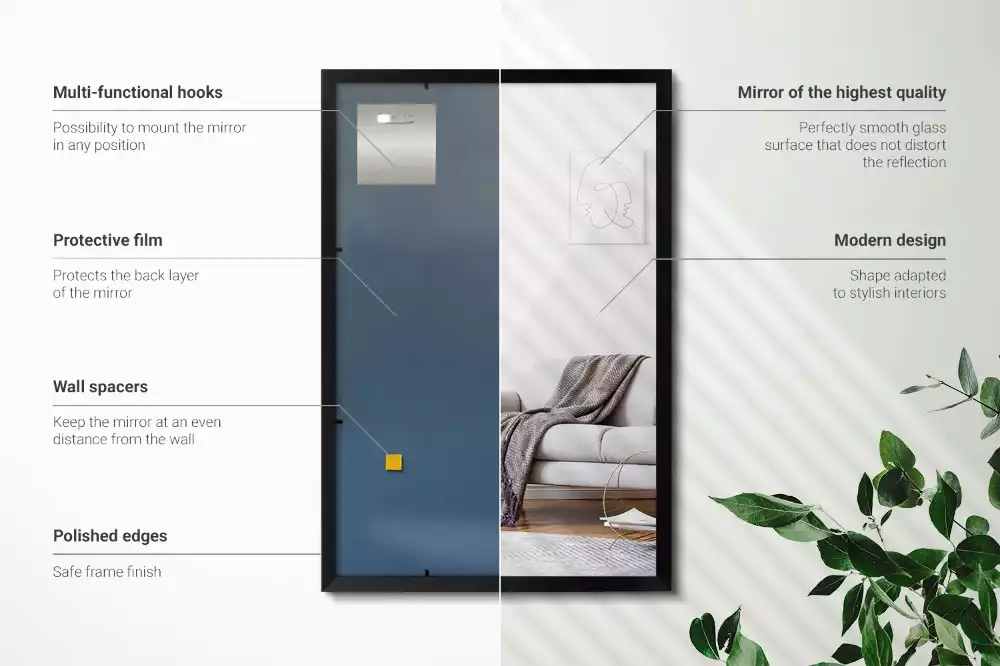 Espelho retangular com moldura preta para parede