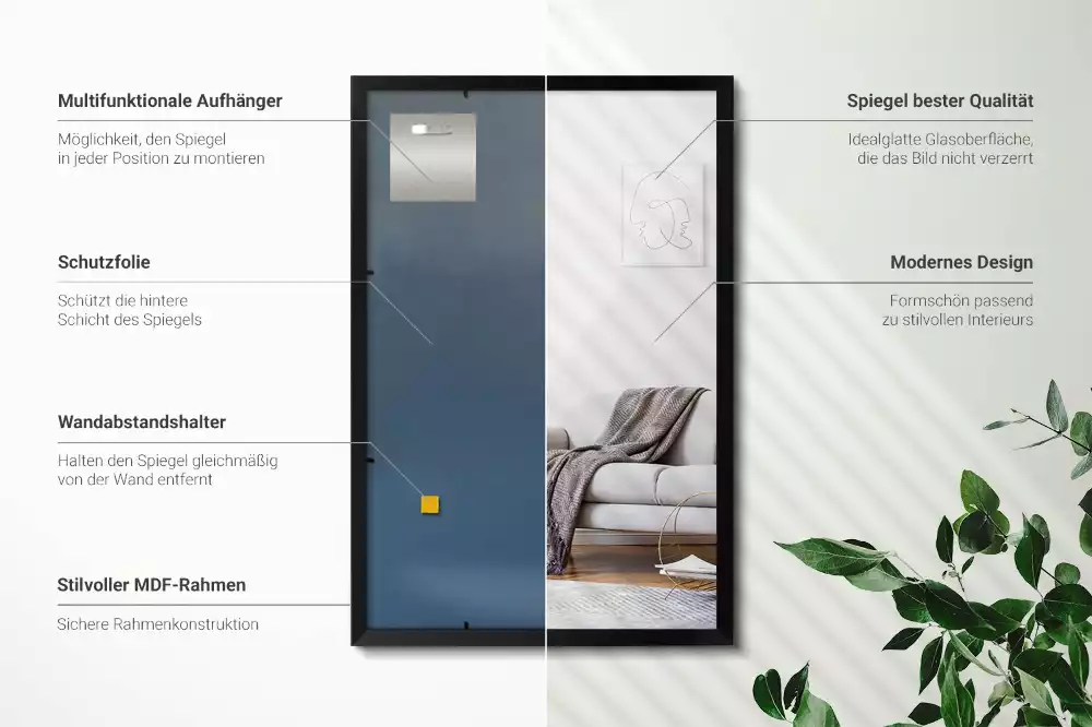 Espelho retangular com moldura preta para parede