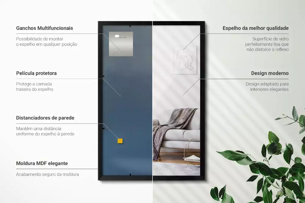 Espelho retangular com moldura preta para parede