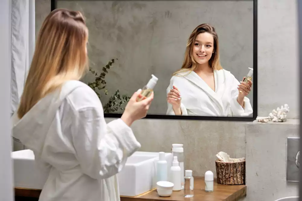 Espelho retangular com moldura preta para parede