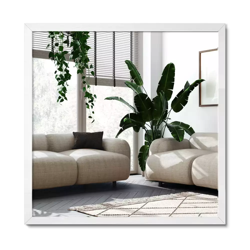 Espelho retangular decorativo com moldura branca