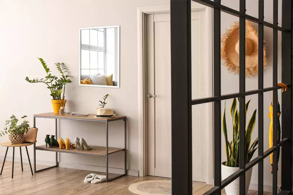 Espelho retangular decorativo com moldura branca