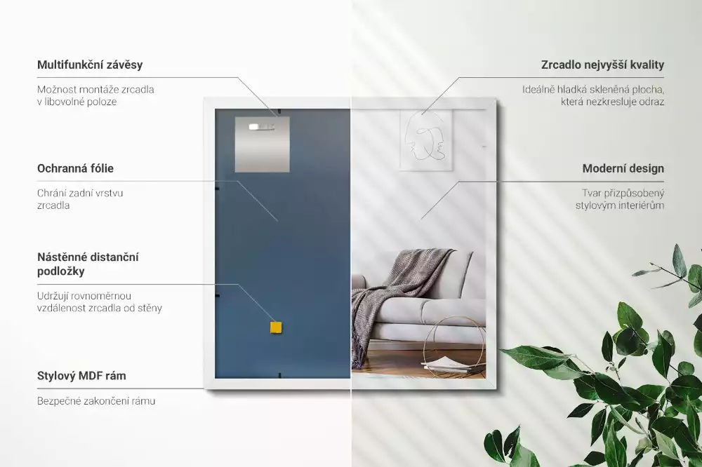 Espelho retangular decorativo com moldura branca