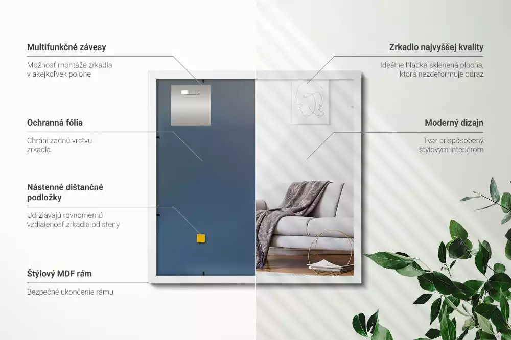 Espelho retangular decorativo com moldura branca