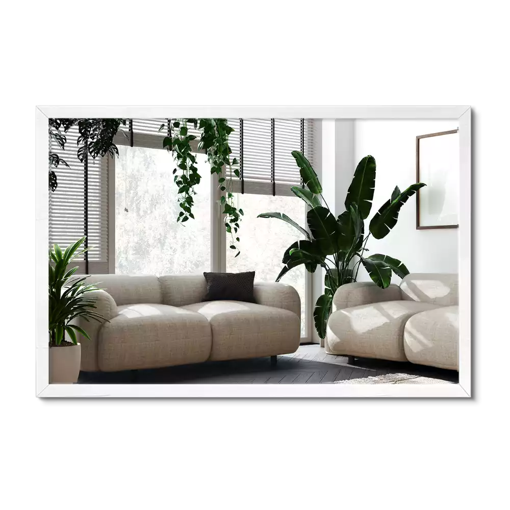 Espelho retangular decorativo com moldura branca