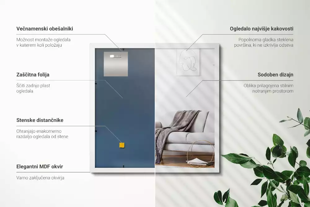 Espelho retangular decorativo com moldura branca