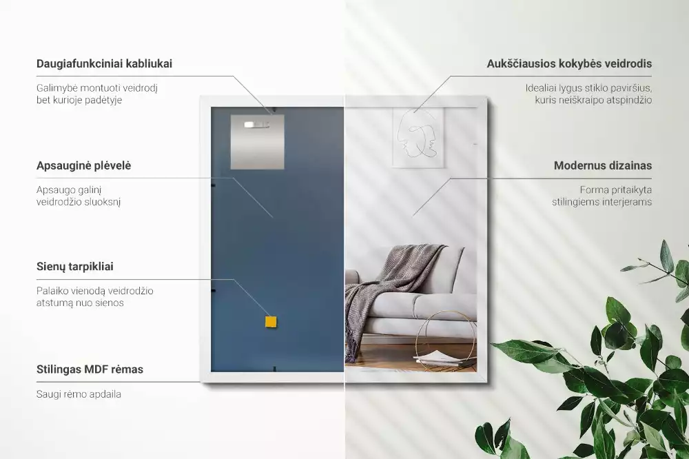 Espelho retangular decorativo com moldura branca