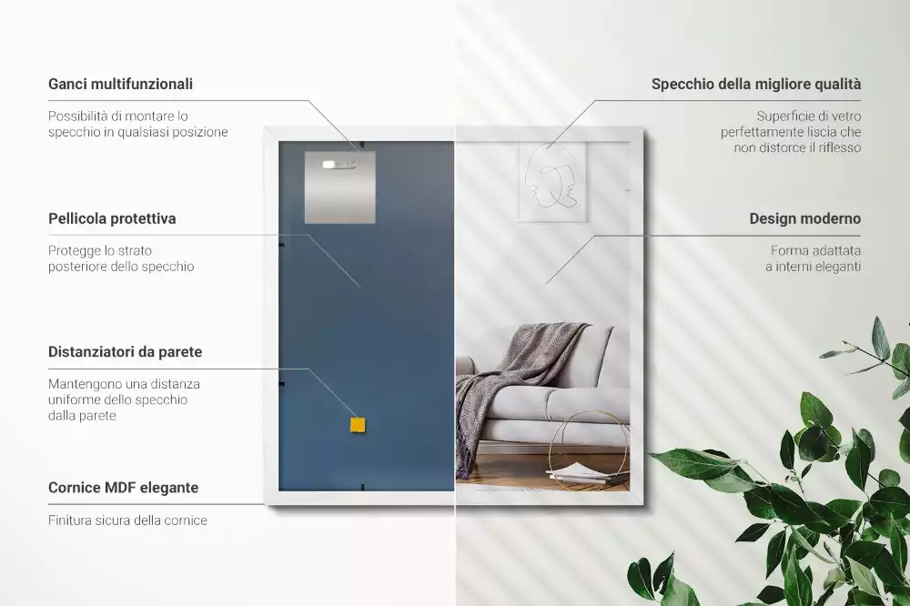 Espelho retangular decorativo com moldura branca