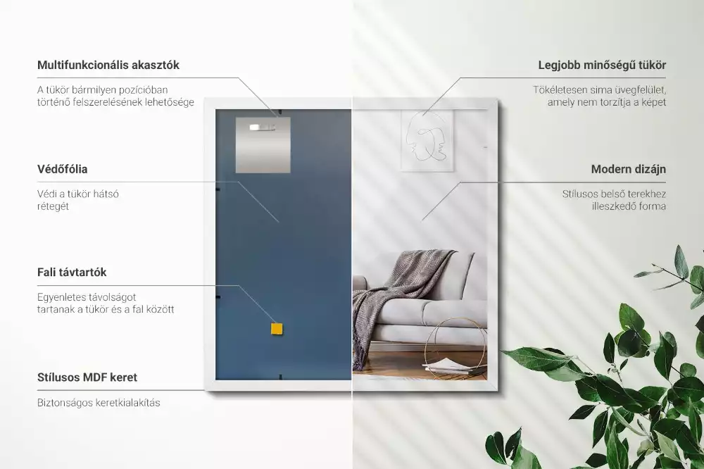 Espelho retangular decorativo com moldura branca