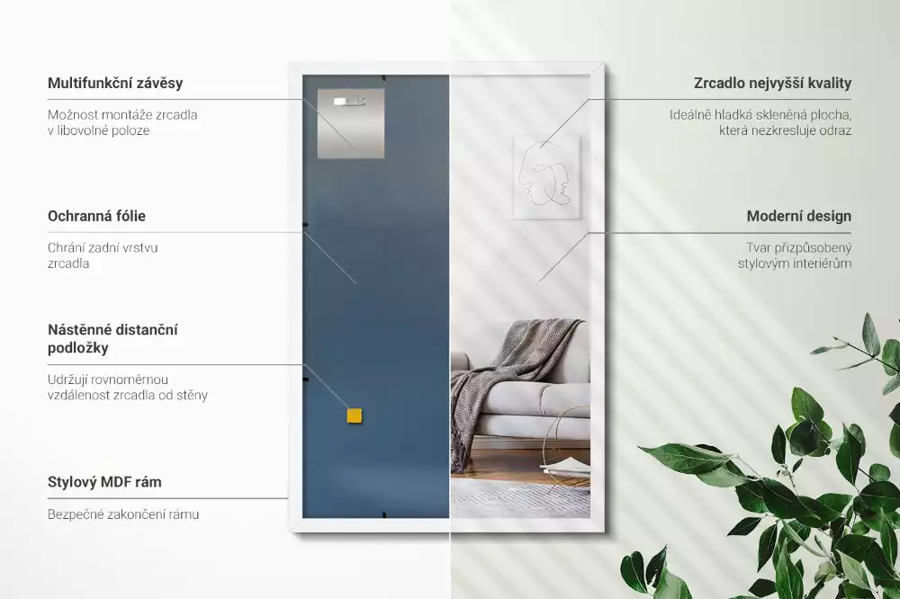 Espelho retangular decorativo com moldura branca