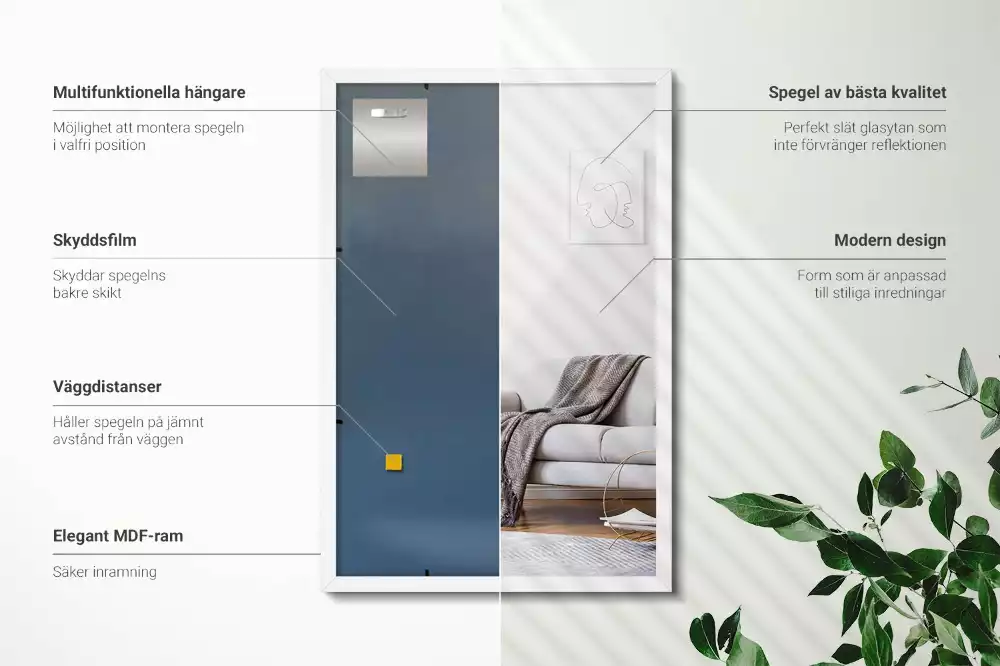 Espelho retangular decorativo com moldura branca