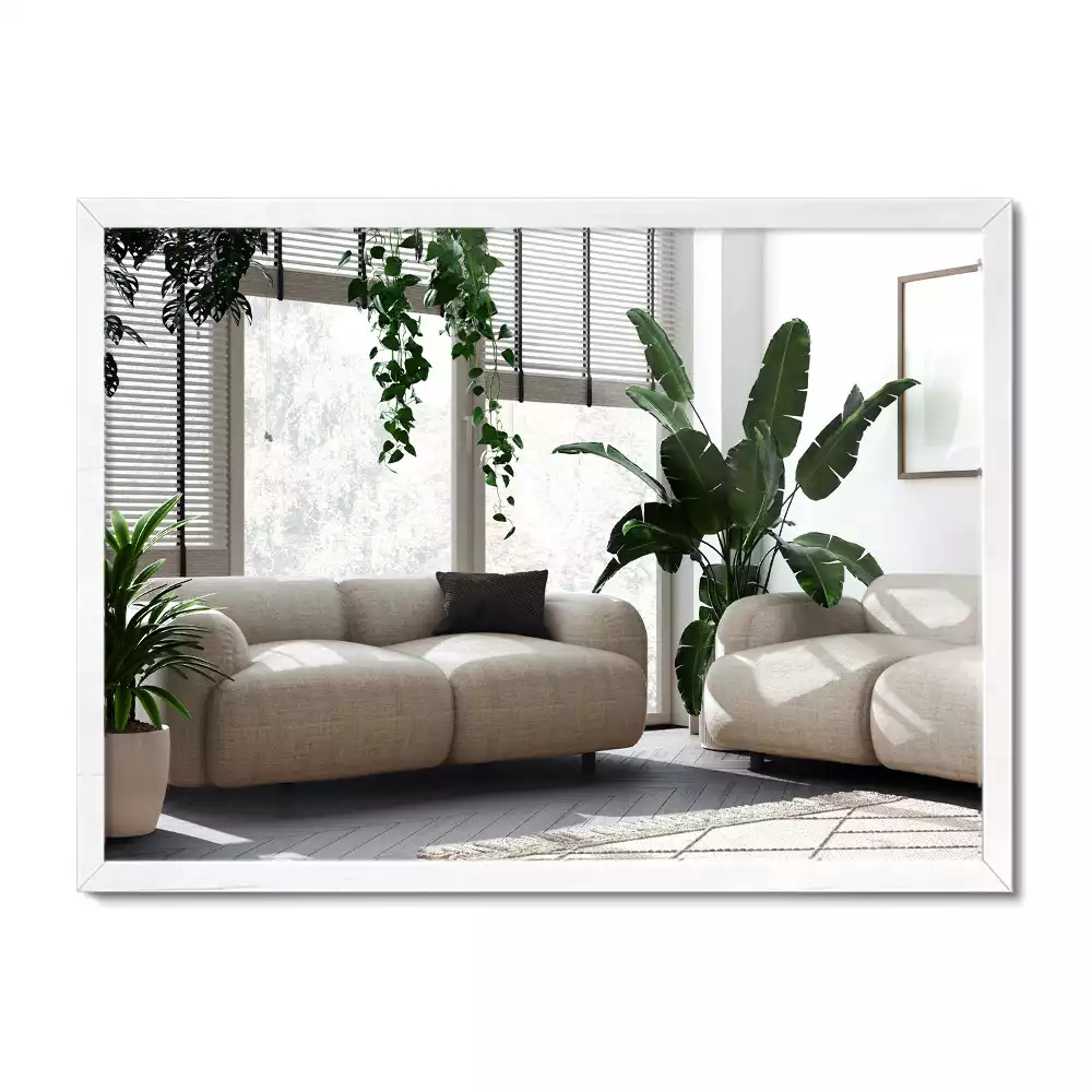 Espelho retangular decorativo com moldura branca