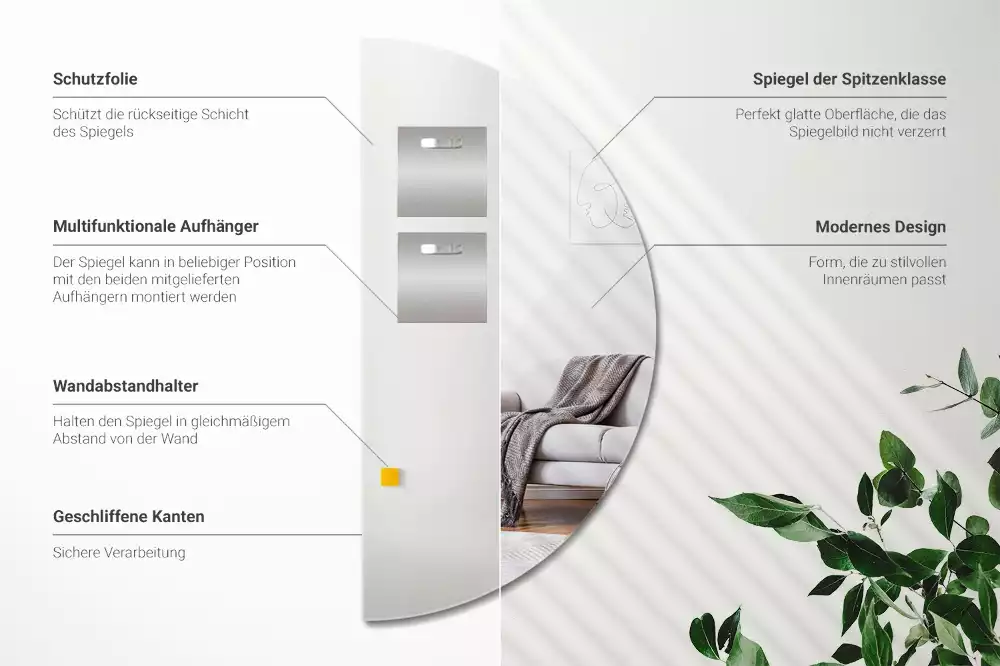 Espelho meia lua pendurado sem moldura