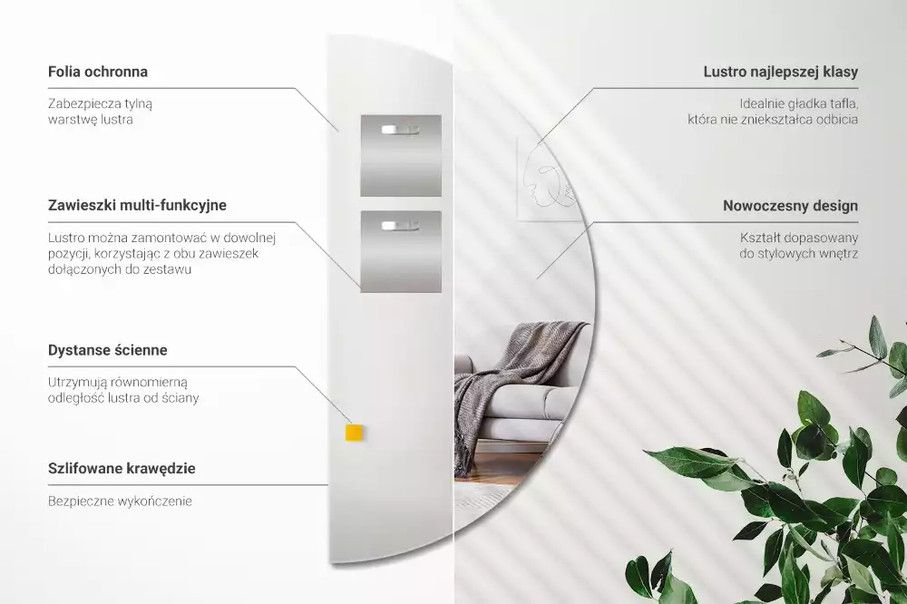 Espelho meia lua pendurado sem moldura