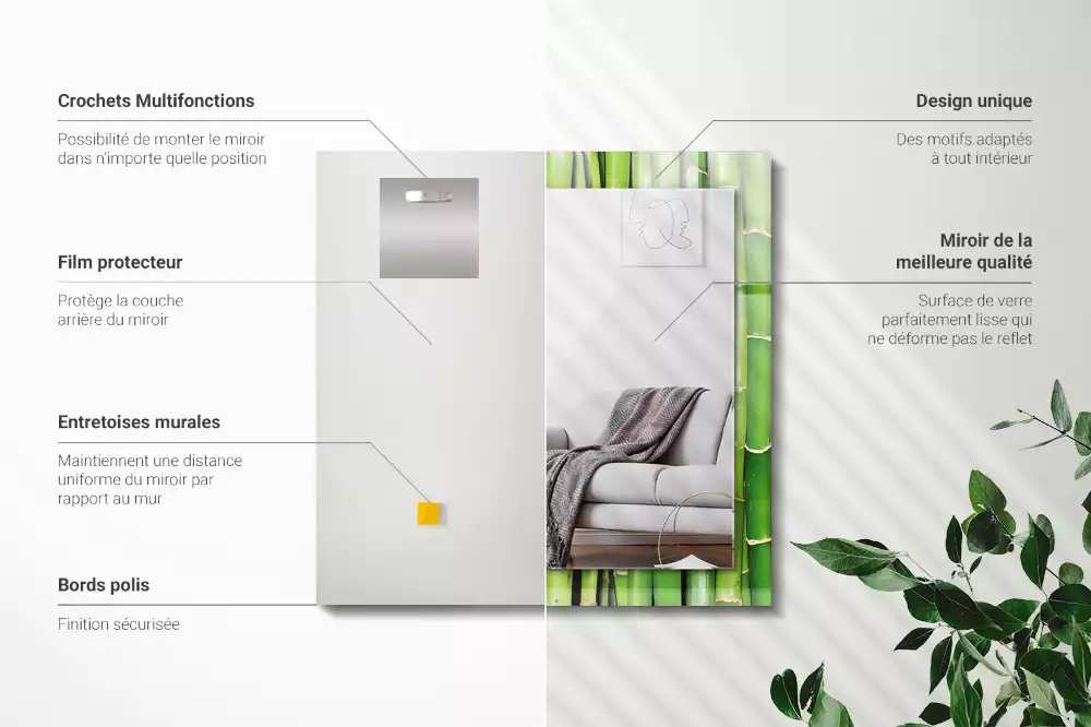 Espelho decorado Talos de bambu verde