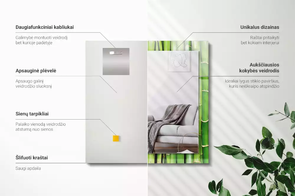 Espelho decorado Talos de bambu verde