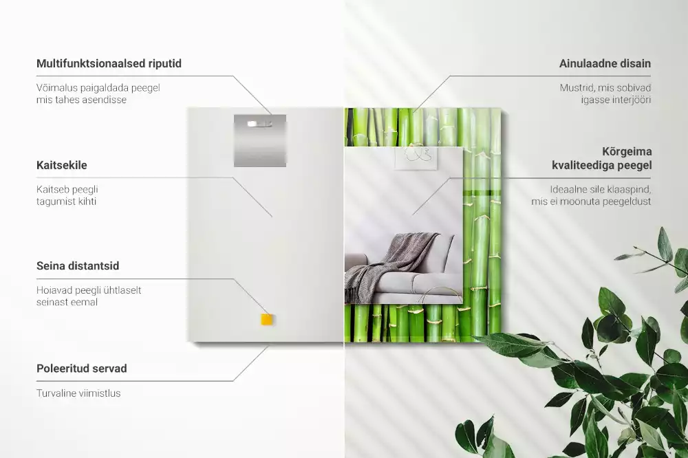 Espelho decorado Talos de bambu verde