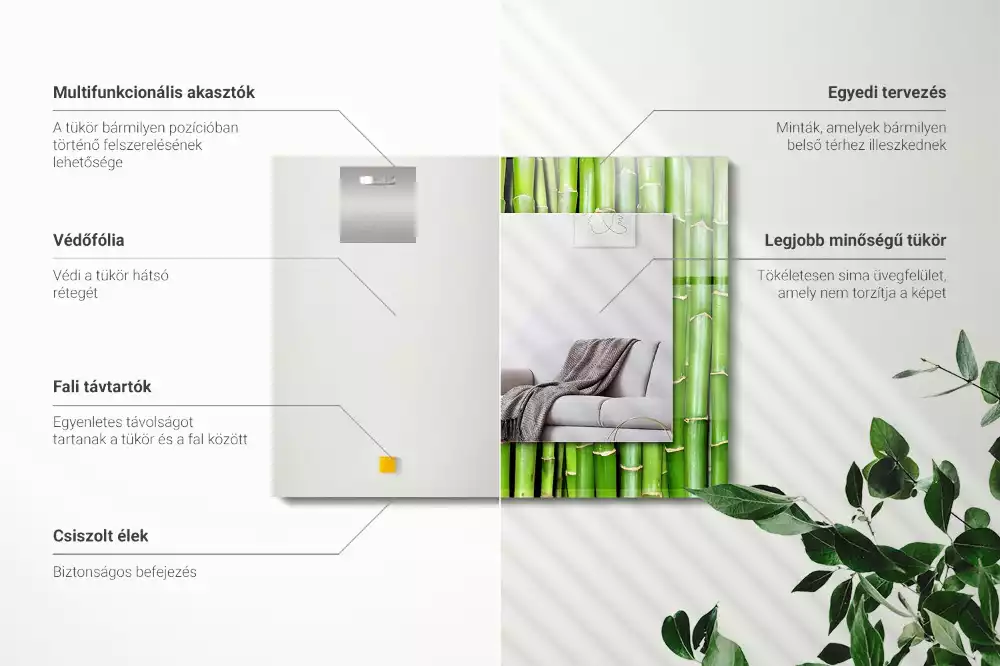 Espelho decorado Talos de bambu verde