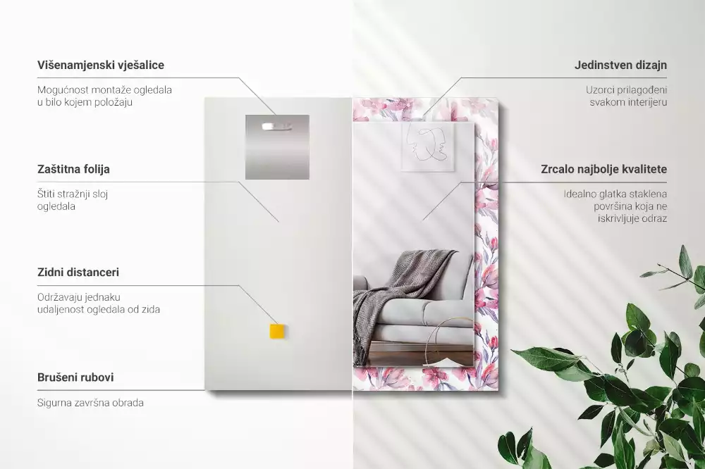 Espelho decorativo Padrão de flores em aquarela