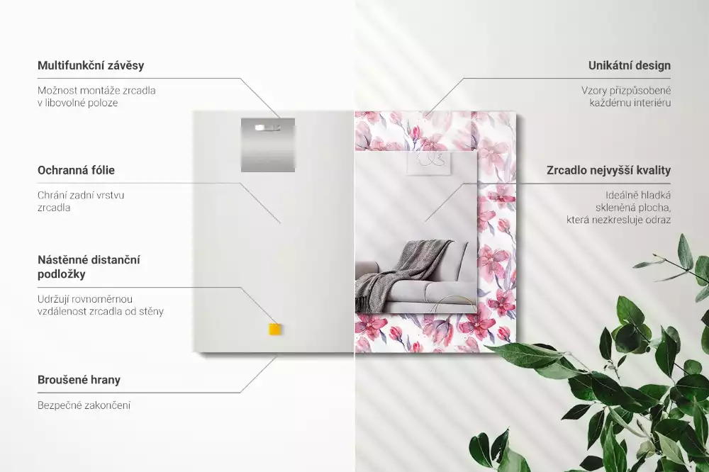 Espelho decorativo Padrão de flores em aquarela