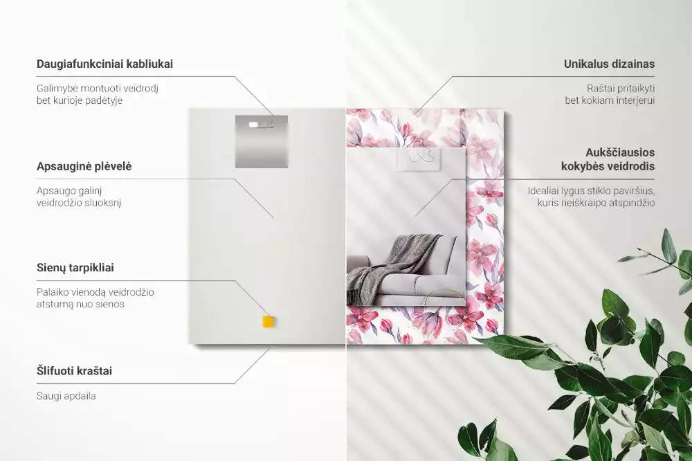 Espelho decorativo Padrão de flores em aquarela