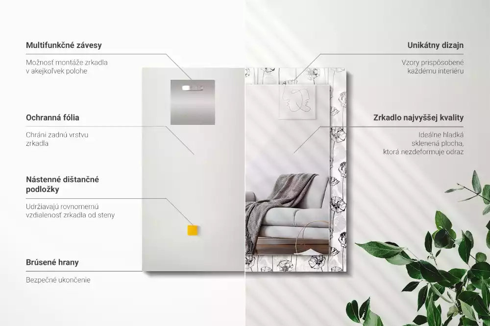 Espelho com moldura decorada Padrão monocromático de flores