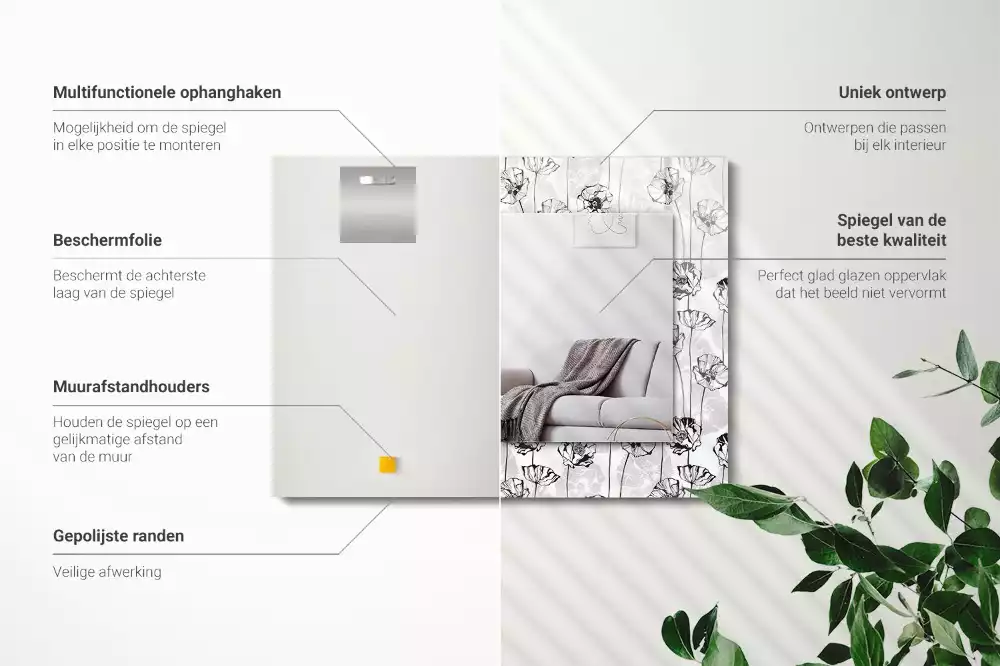 Espelho com moldura decorada Padrão monocromático de flores