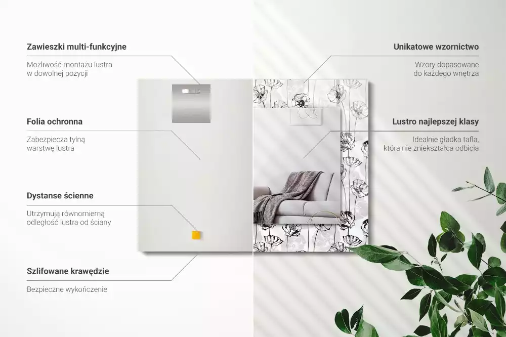 Espelho com moldura decorada Padrão monocromático de flores